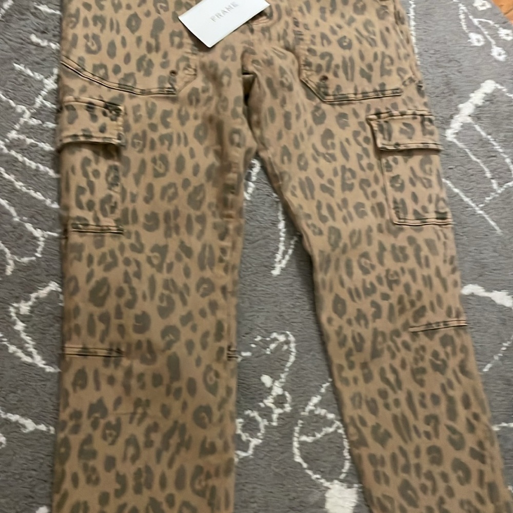 NWT Frame Denim Spring Cheetah Skinny Cargo Utility Pants with zipper hem - Picture 8 of 9